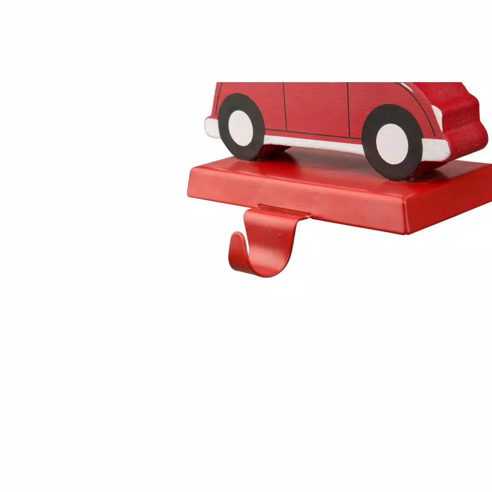 Glitzhome Red Car and Truck Wooden/Metal Stocking Holders, Set of 2