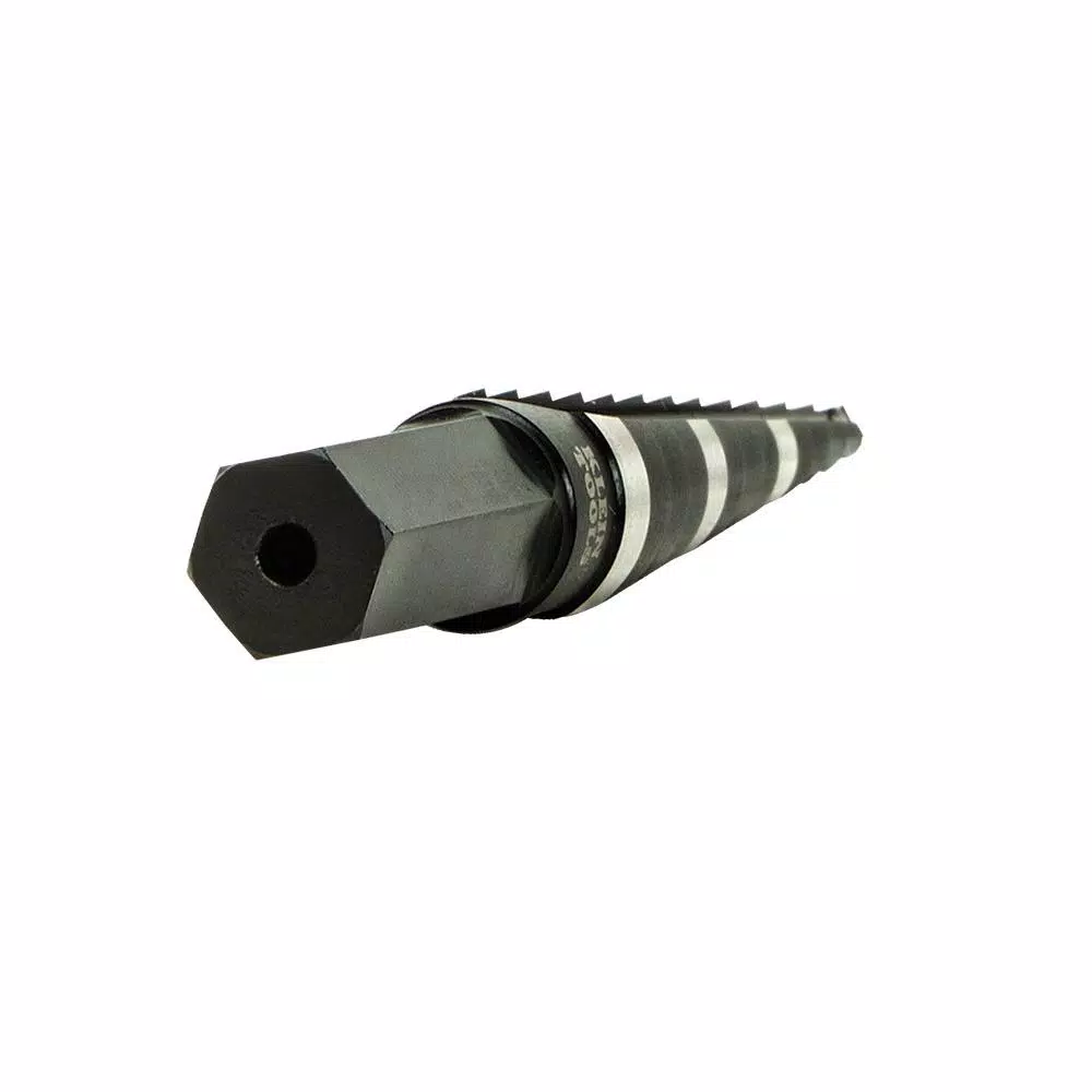 Klein Tools 1/8 in. to 1/2 in. High Speed Steel Double-Fluted Step Drill Bit with 3/8 in. Hex Shank