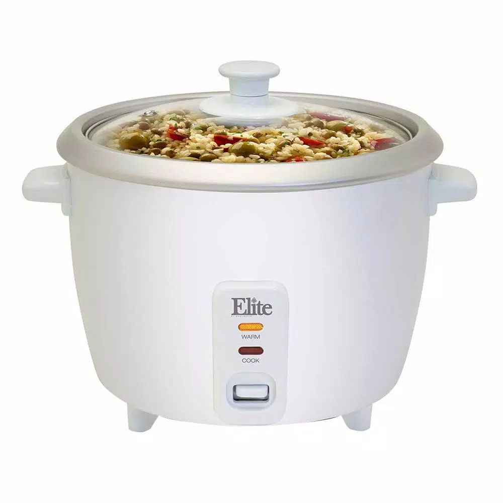 Elite Gourmet 16-Cup Rice Cooker with Steam Tray, White