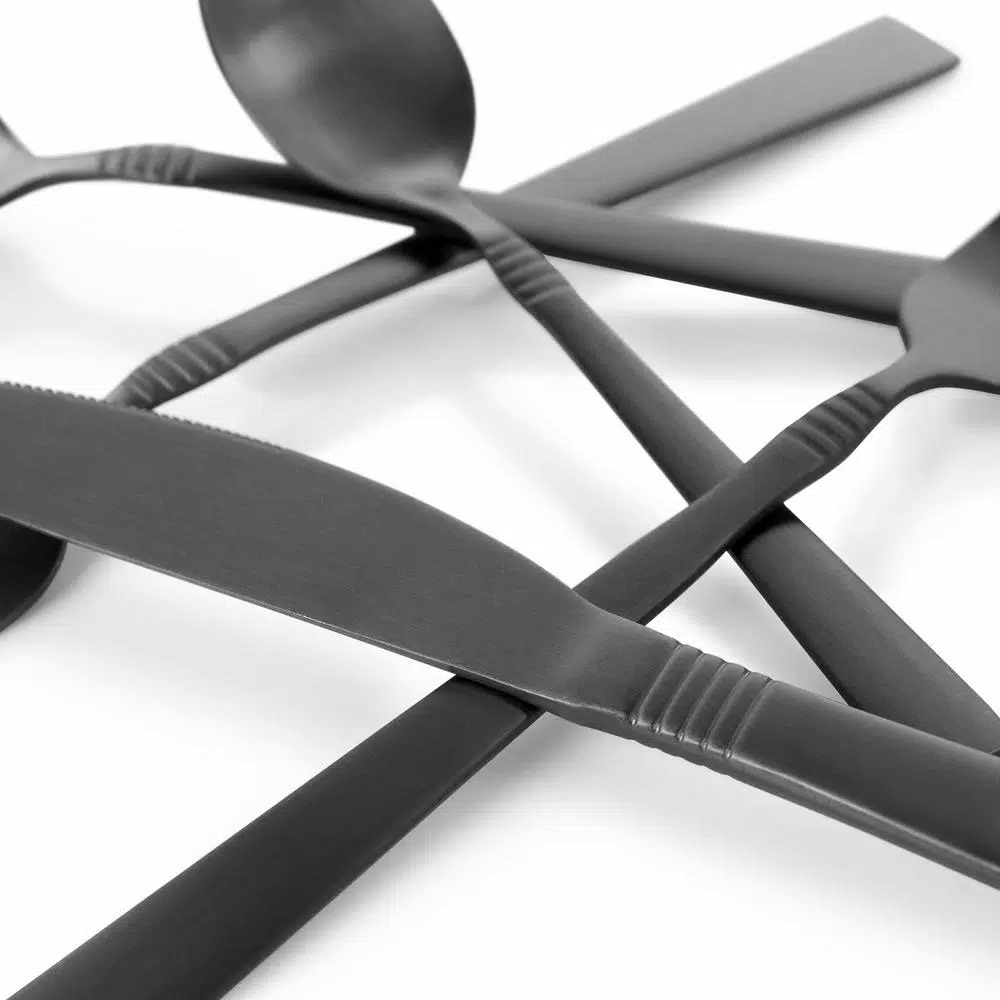 Megachef Cravat 20-Piece Matte Black Flatware Set, 18/10 Stainless Steel Silverware Service for 4