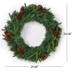 Noble House 24 in. Mixed Pine Artificial Christmas Wreath with Pine Cones, Berries, and Warm White LED Lights thumbnail 4