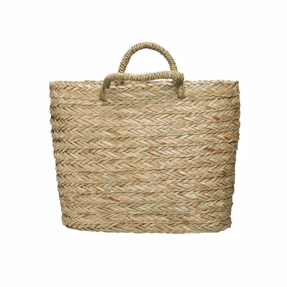 3R Studios Handwoven Seagrass Decorative Wall Baskets, Oval Wicker Storage Set of 2, Beige