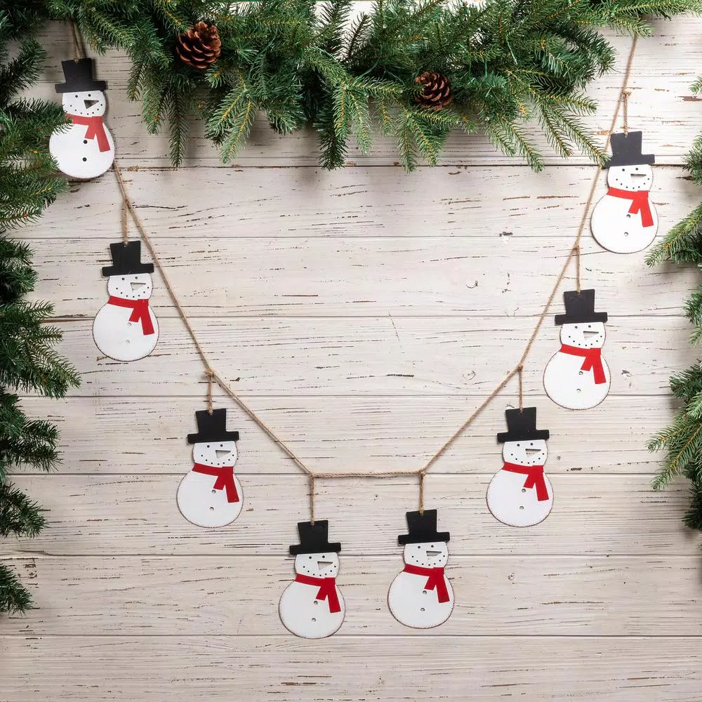 Glitzhome 6 ft. Metal Snowman Christmas Garland, Rustic Holiday Decor