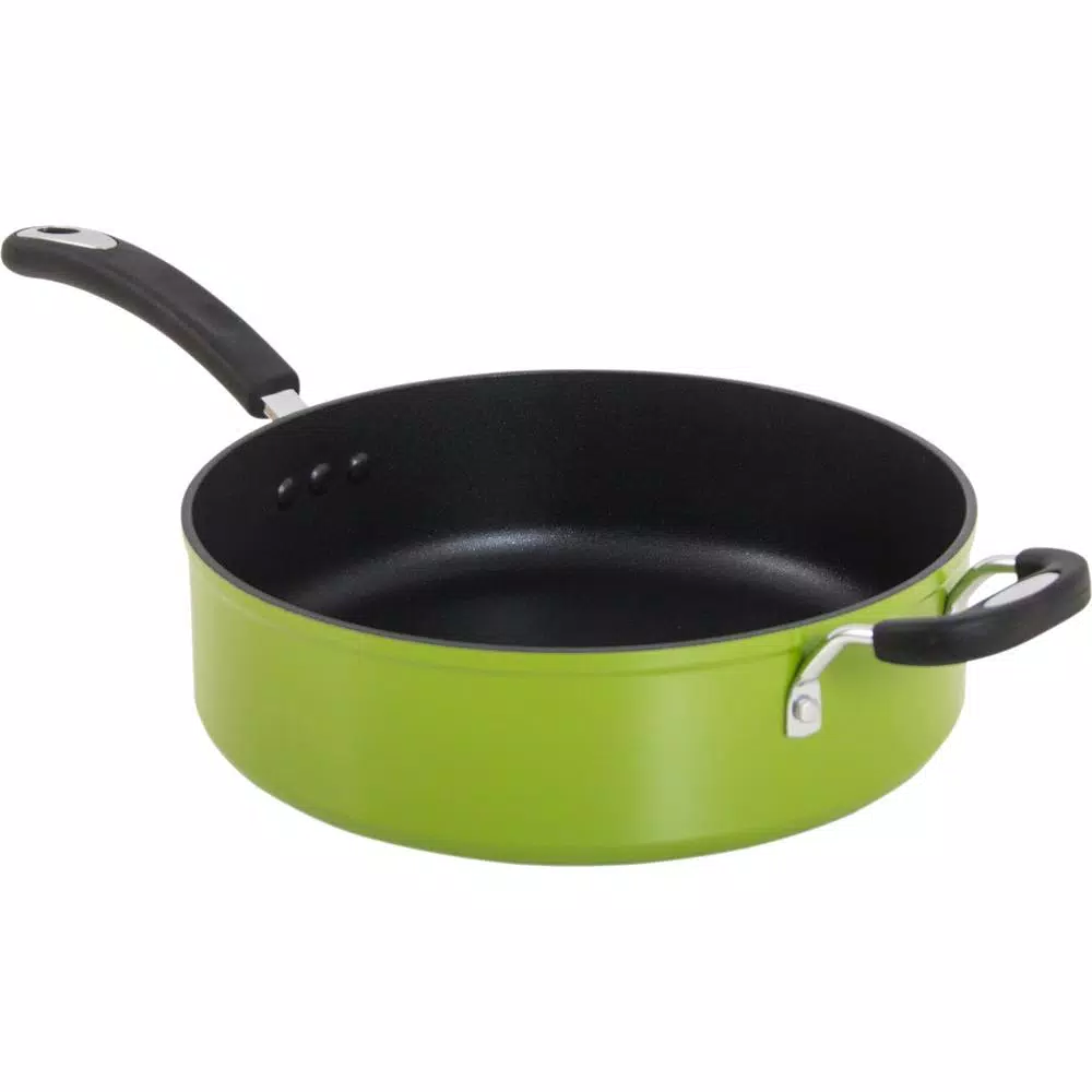 Hampton Bay Ozeri Green Earth 5.3 qt. Aluminum Ceramic Nonstick Sauce Pan with Glass Lid, Green