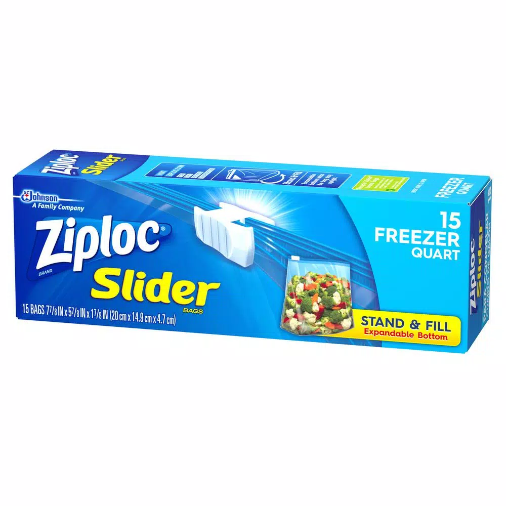 Ziploc Quart Plastic Slider Freezer Bags, 15-Bag Count (12-Pack)