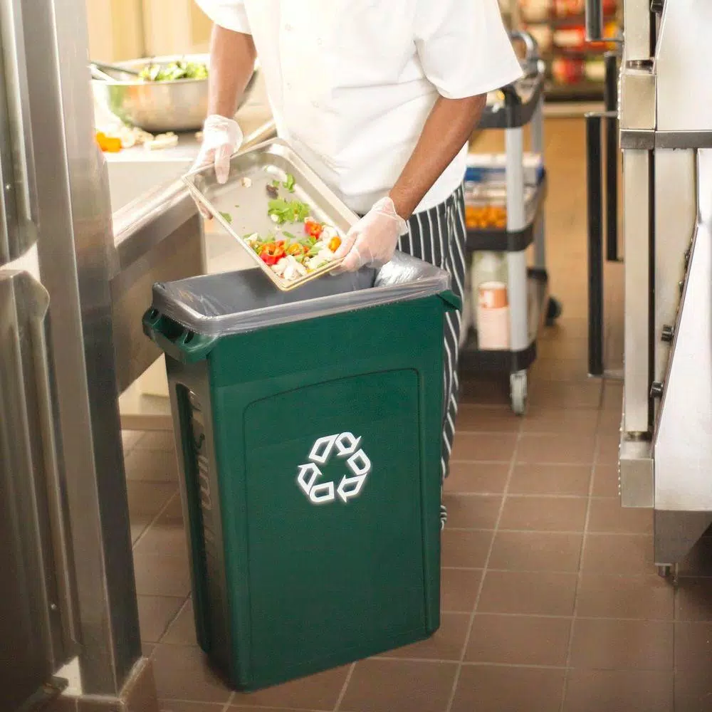 Rubbermaid Commercial Products Slim Jim 23 Gallon Green Recycling Bin with Venting Channels
