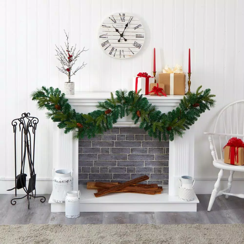 Nearly Natural 6 ft. Pre-lit Mixed Pine and Pinecone Artificial Garland with 35 LED Lights