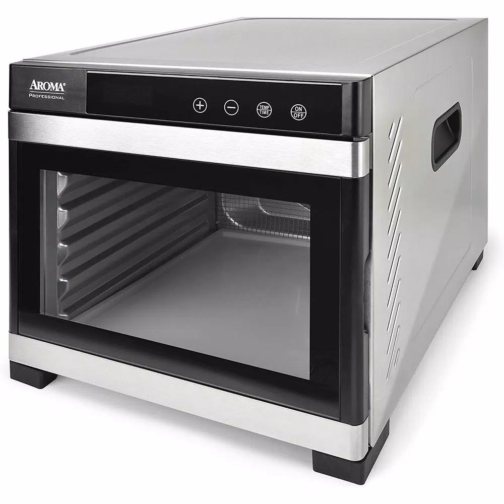 AROMA 6-Tray Digital Food Dehydrator with Glass Door and Stainless Steel Trays, 600W, Black