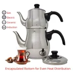 Lavohome Turkish Samovar Style Stainless Steel Double Handle Teapot and Kettle Set, 1.1L & 2.5L thumbnail 2