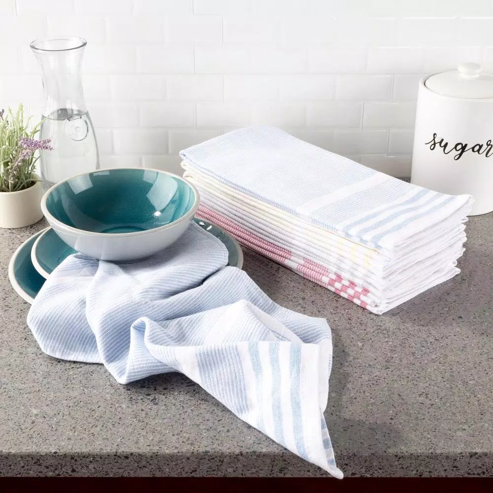 Unbranded Weymouth Home 8-Pack 100% Cotton Striped Kitchen Hand Towels