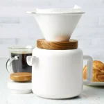 BonJour Ceramic 4-Cup Matte White Pour Over Coffee Set with Teak Wood Accent thumbnail 2