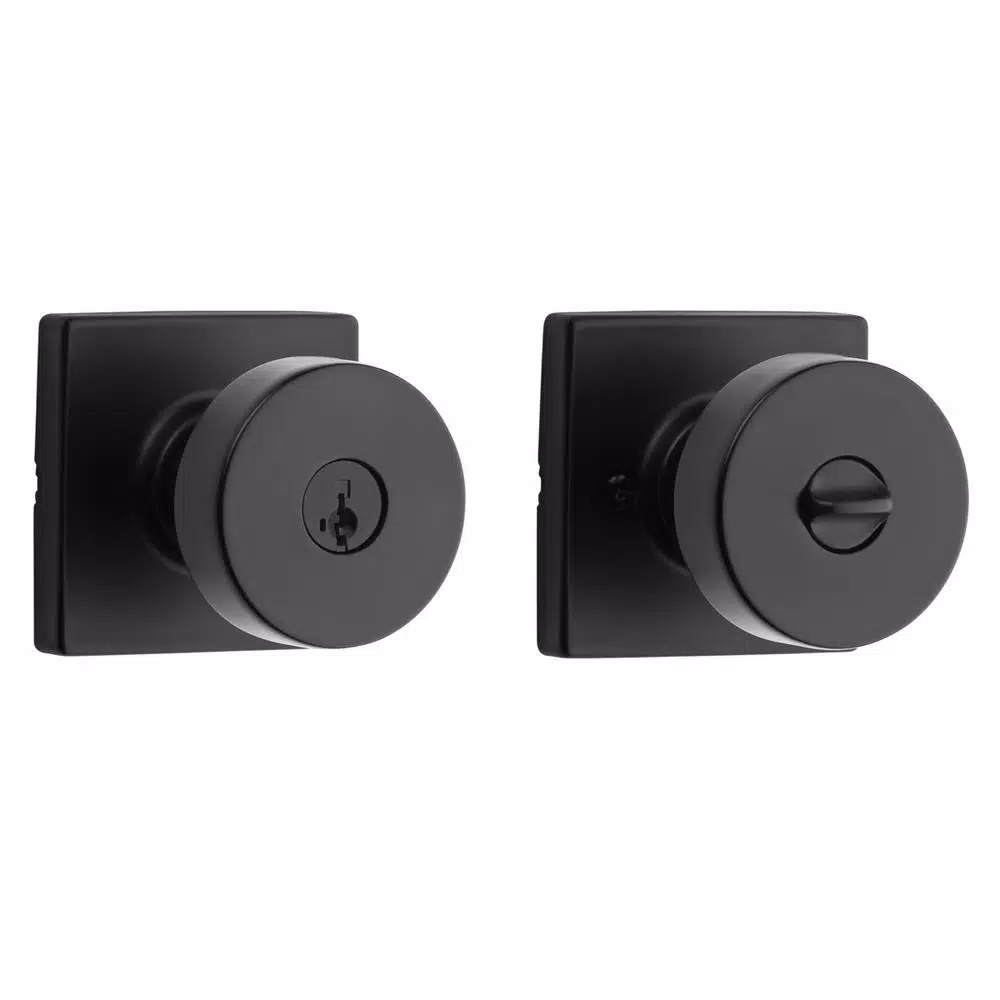 Kwikset Pismo Square Matte Black Keyed Entry Door Knob with SmartKey Security