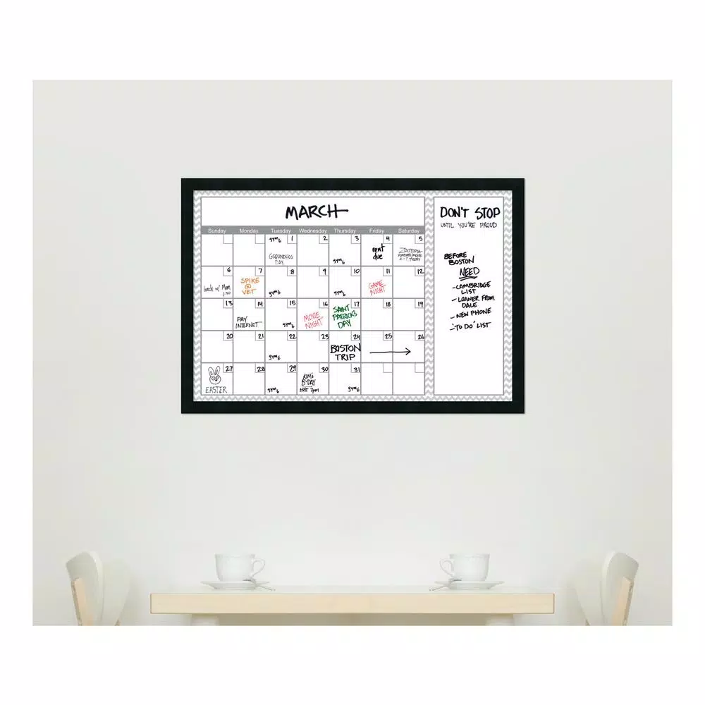 Amanti Art Grey Chevron Framed Glass Dry Erase Calendar Board, 38 x 26 in.