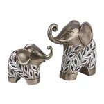 Unbranded Kiara Silver Elephant Figurine Set of 2 - Modern Resin Peacock Feather Decor thumbnail 2