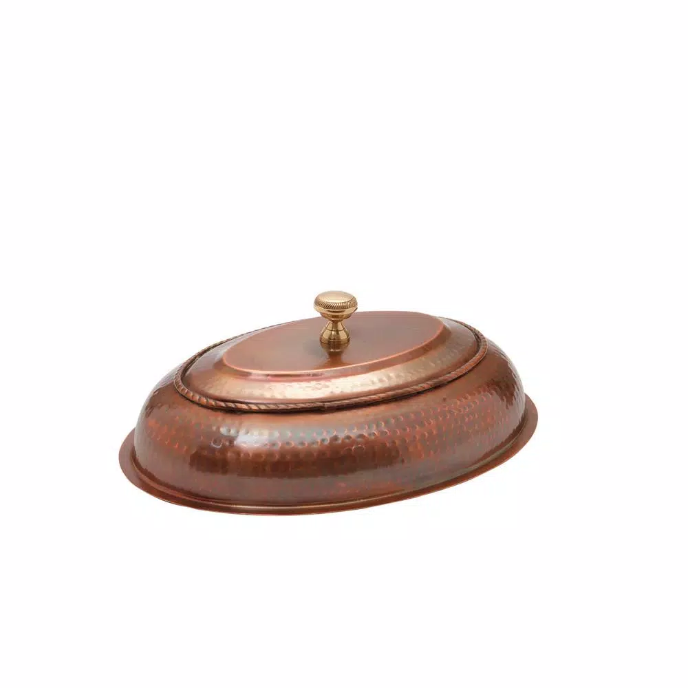 Old Dutch 6 Qt. Oval Antique Copper over Stainless Steel Chafing Dish with Wrought Iron Stand