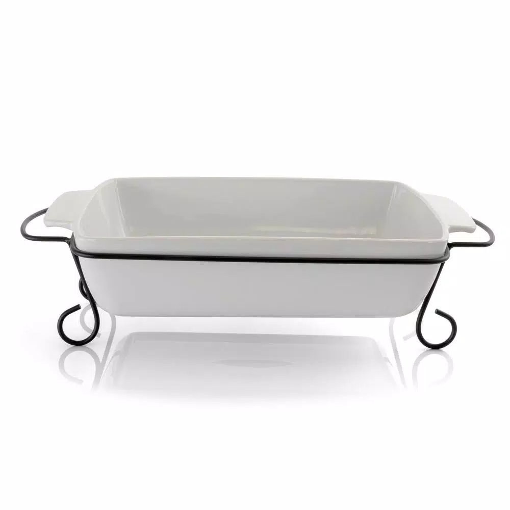 Gibson Elite 15.5 in. Rectangle Stoneware Bakeware Set with Metal Rack, 2-Piece