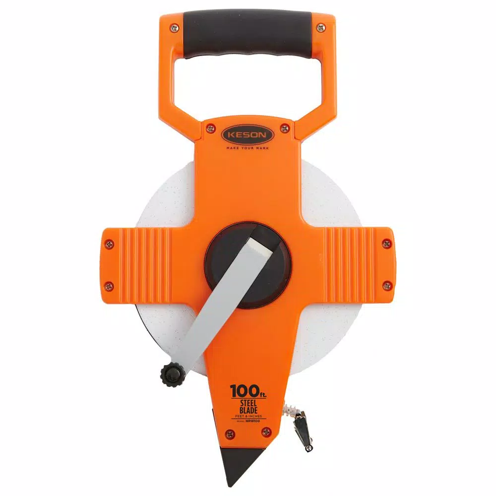 Keson 100 ft. Steel Open Reel Tape Measure, Double Nylon Coated Blade, ABS Housing, SAE