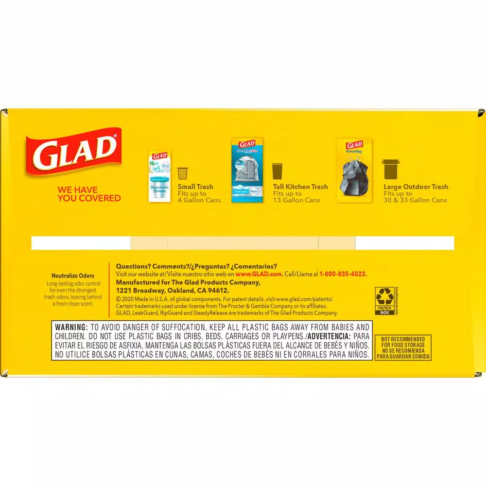 Glad ForceFlex 13 Gallon Tall Kitchen Drawstring Trash Bags, Fresh Clean Scent with Febreze, 110 Count