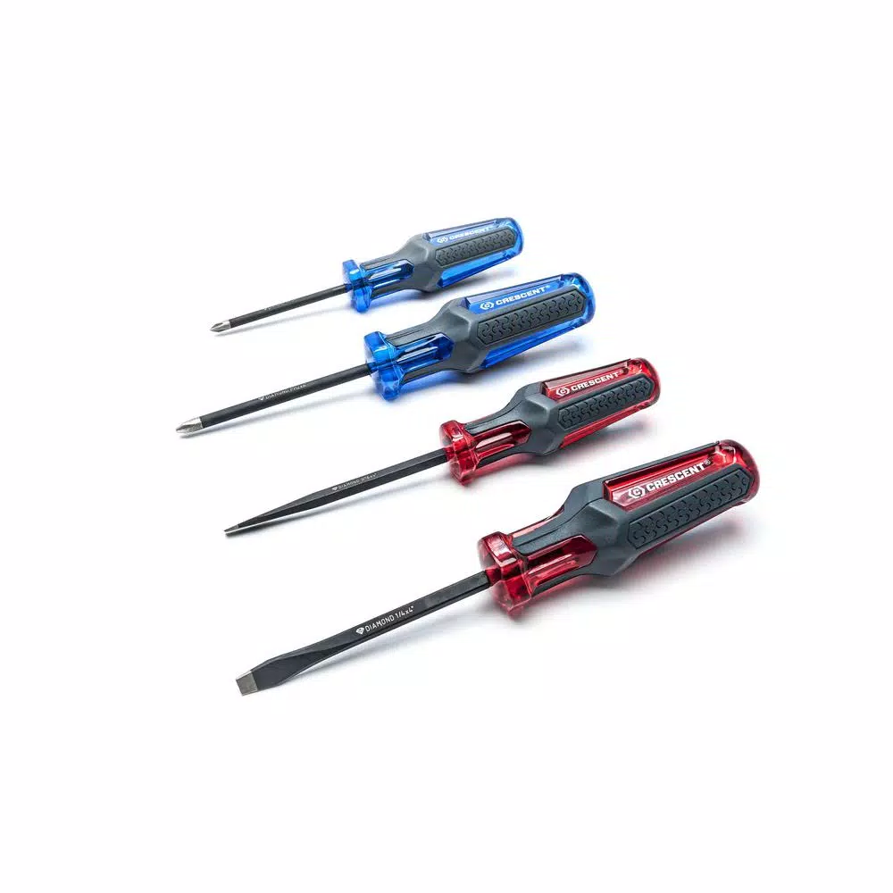 Crescent 4-Piece Phillips and Slotted Co-Molded Diamond Tip Screwdriver Set