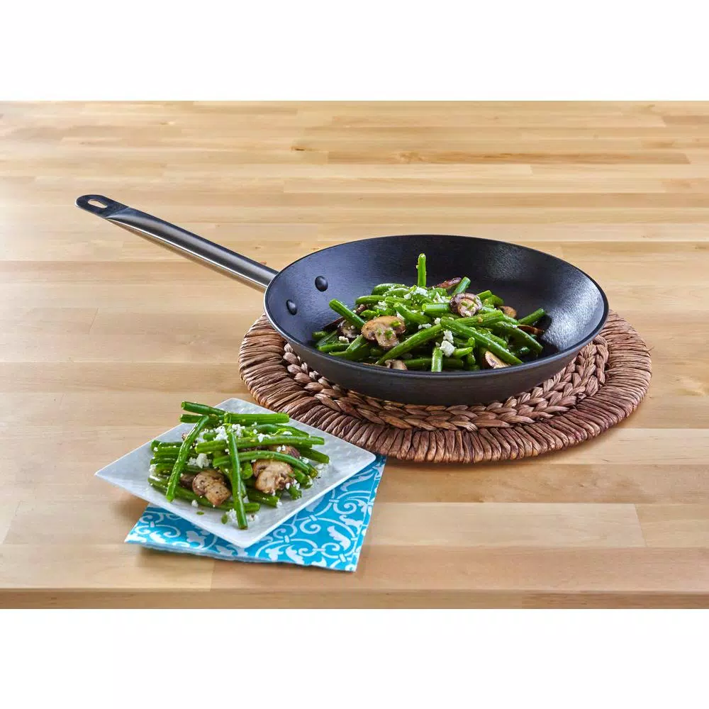 IMUSA 11 in. Light Cast Iron Frying Pan with Stainless Steel Handle, Preseasoned Black