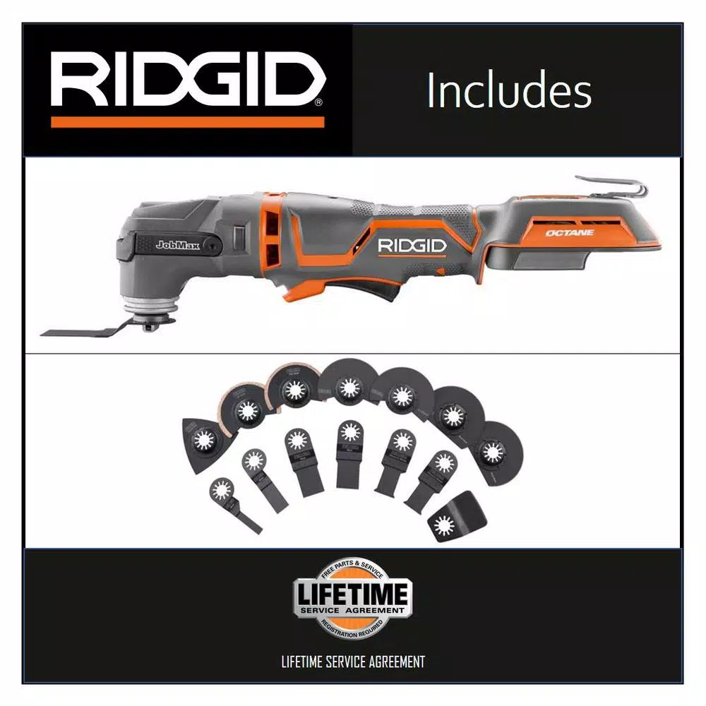 RIDGID 18V OCTANE Brushless JobMax Multi-Tool Kit with 14-Piece Oscillating Blade Accessory Set