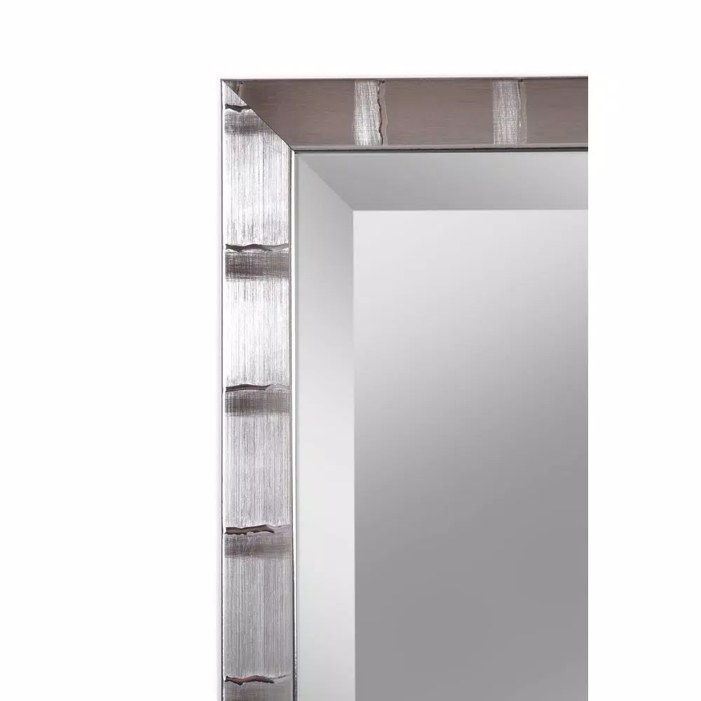 Alpine Art & Mirror Christopher 42 in. x 22 in. Large Rectangle Beveled Glass Wall Mirror - Brushed Silver Contemporary Frame