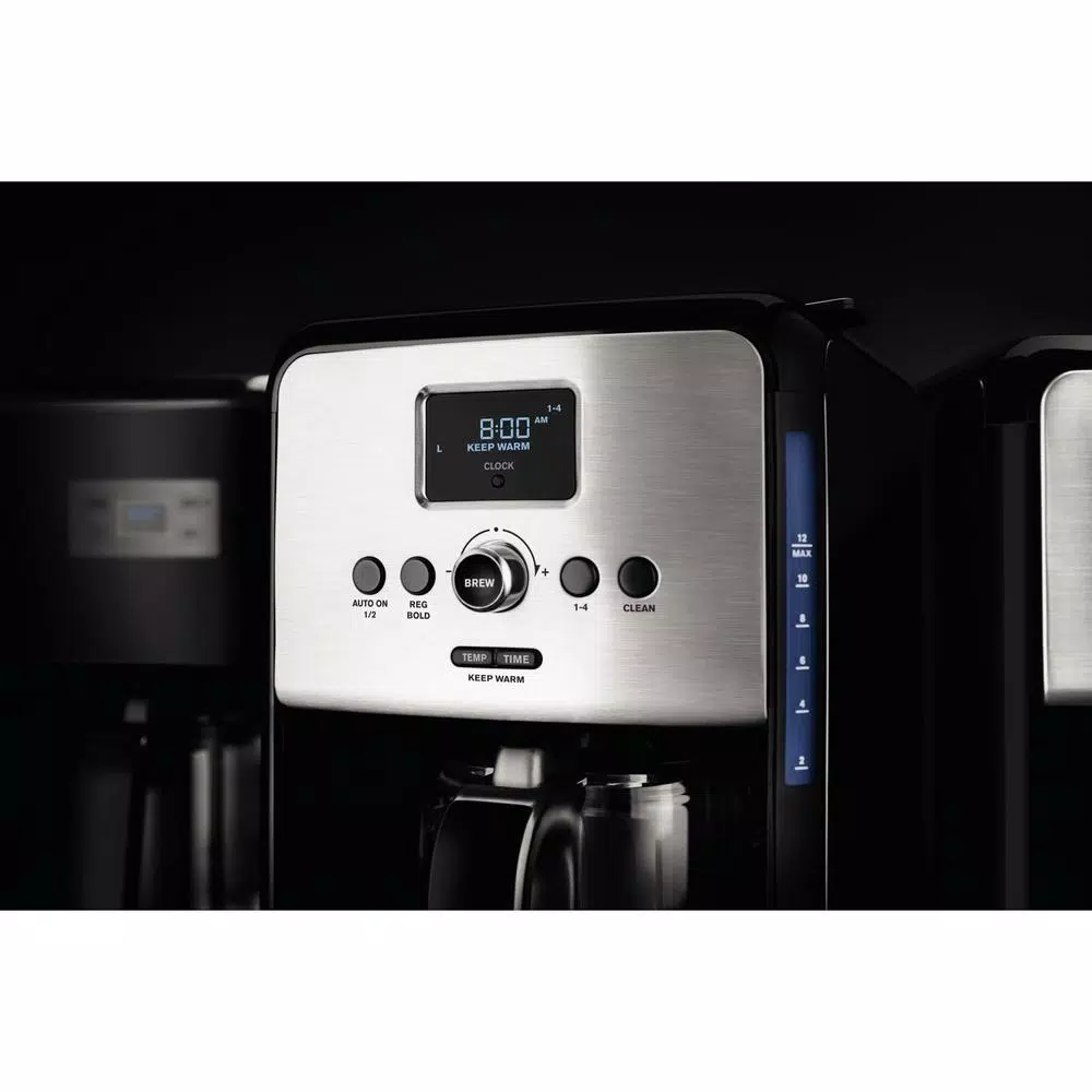 Krups Savoy 12-Cup Programmable Drip Coffee Maker with Glass Carafe and Gold-Tone Filter, Black