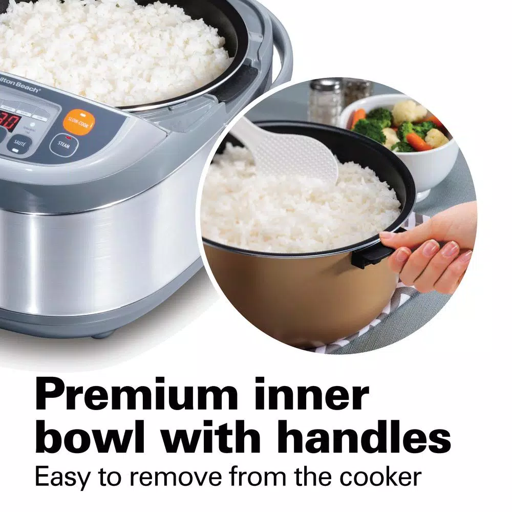 Hamilton Beach 16-Cup Stainless Steel Rice Cooker and Slow Cooker with Fuzzy Logic Technology