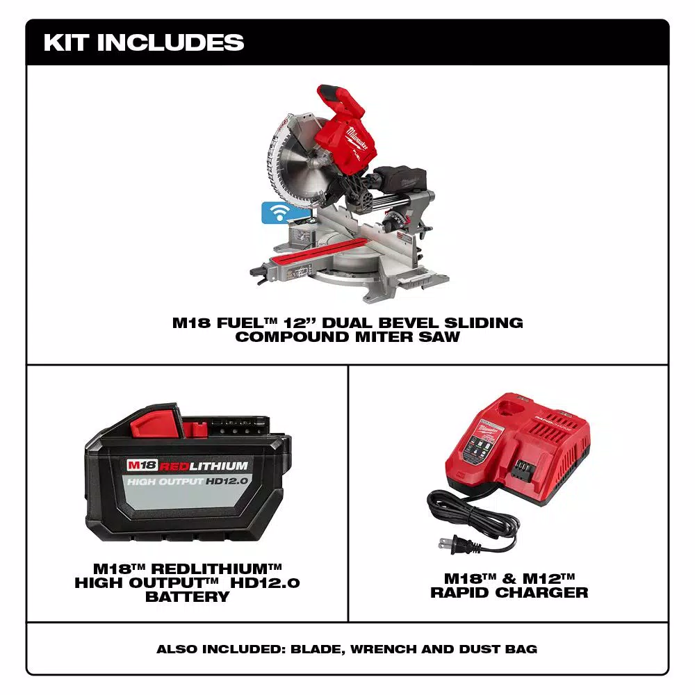 Milwaukee M18 FUEL 12 in. Dual Bevel Sliding Compound Miter Saw Kit with Stand, Battery & Charger