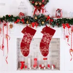 Glitzhome 24 in. Red Knitted Acrylic Snowflake Christmas Stocking (2-Pack) thumbnail 7