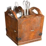 3R Studios Dorian Rustic Brown Reclaimed Pine 4-Compartment Utensil Holder & Flatware Caddy thumbnail 1