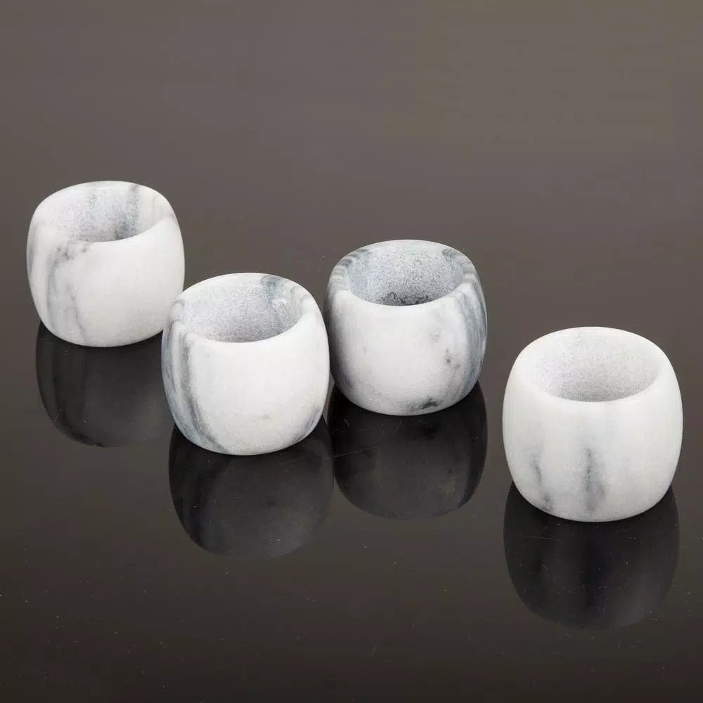 Creative Home Natural White Marble Napkin Rings, Set of 4 Elegant Tabletop Decor