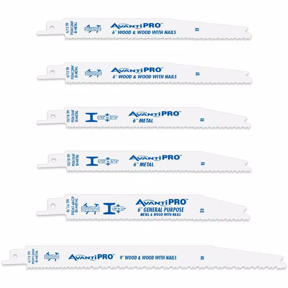 Avanti Pro 6-Piece Bi-Metal Reciprocating Saw Blade Set for Wood and Metal