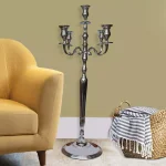 Benjara 48-Inch Silver Handcrafted Aluminum 5-Arm Candelabra with Fluted Tops thumbnail 2