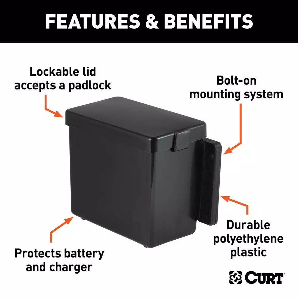 CURT 6" x 5-1/2" x 3-1/4" Breakaway Battery Case with Lockable Tab for Trailer
