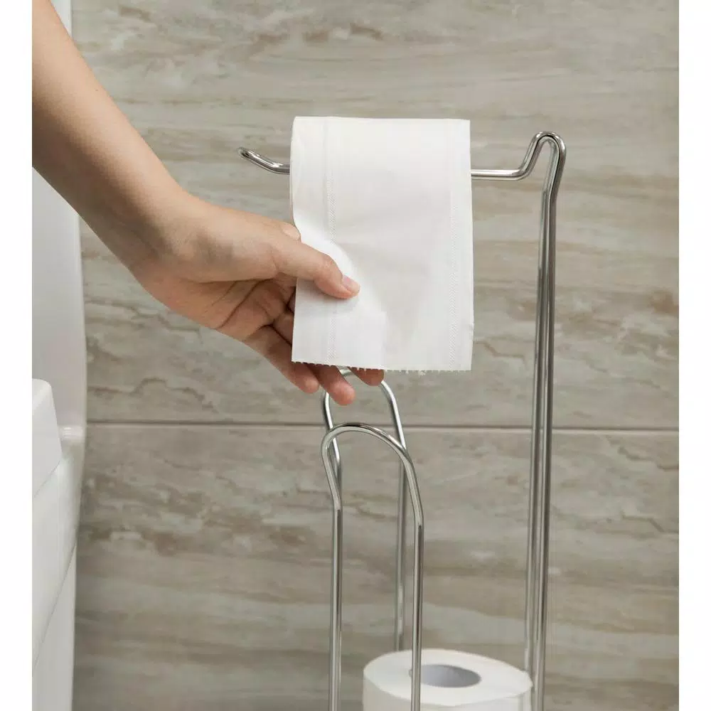 Basicwise Chrome Wire Metal Freestanding Toilet Paper Holder and Magazine Storage Rack