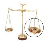 LITTON LANE 12 in. Polished Brass Equilibrium Scale Decor with Floral Embroidery and Wood Base thumbnail 3