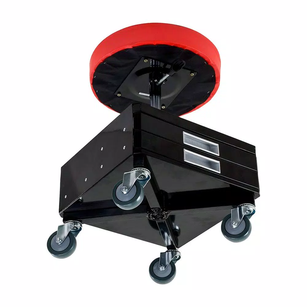 Pro-Lift Red Pneumatic Rolling Work Seat with Dual Tool Trays and Heavy Duty Casters
