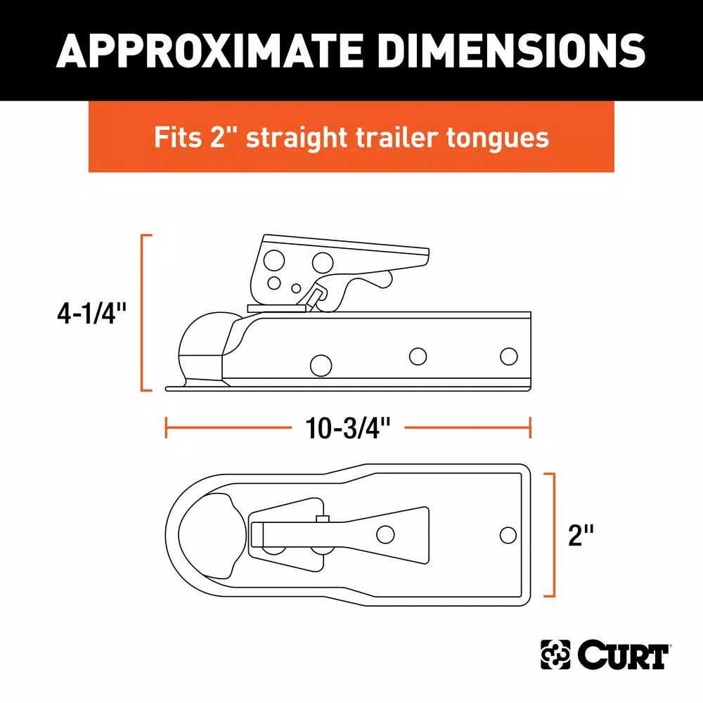 CURT 2" Straight-Tongue Posi-Lock Trailer Coupler, 3,500 lbs. Capacity, Zinc Finish