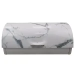 Unbranded White Marble Pattern Steel Bread Box with Roll Top Lid thumbnail 2