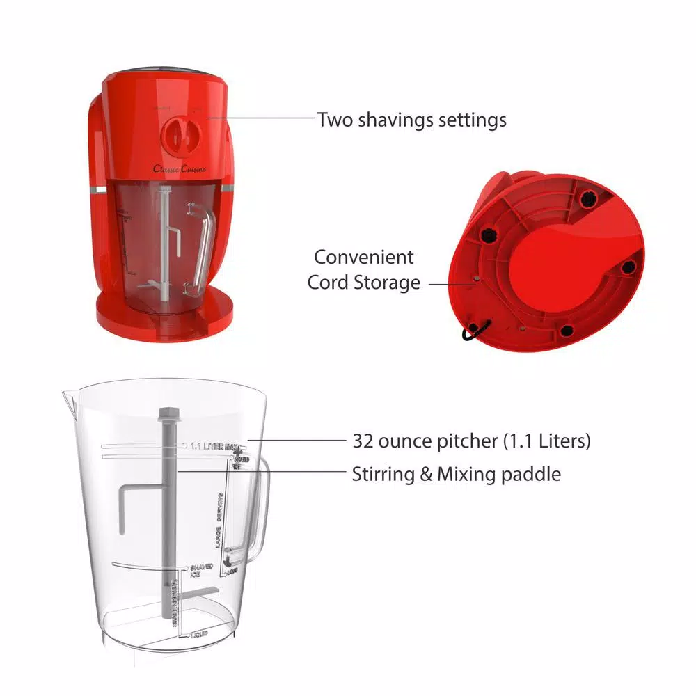 Classic Cuisine 1 Qt. Red Frozen Drink Slushy Maker & Ice Crusher
