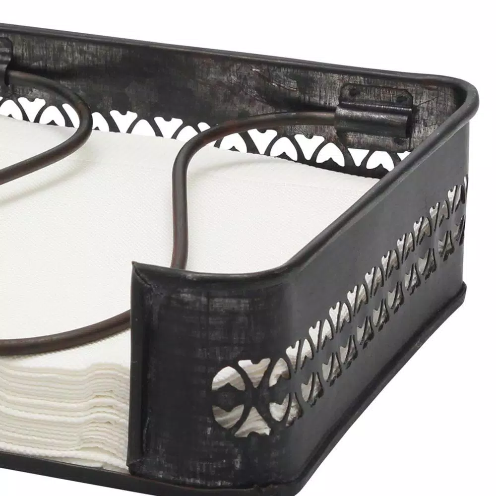 Stonebriar Collection 7 in. Graphite and Rust Metal Napkin Holder with Decorative Cutouts