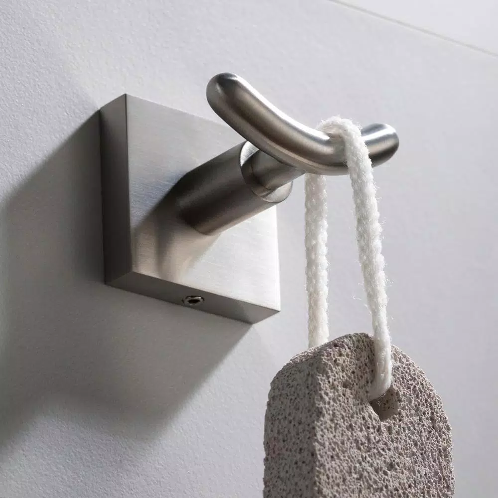 KRAUS Ventus Double Hook Bathroom Robe and Towel Hook, Brushed Nickel