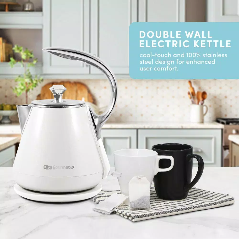 Elite Platinum 1.2L White Cool-Touch Stainless Steel Electric Kettle, 1350W