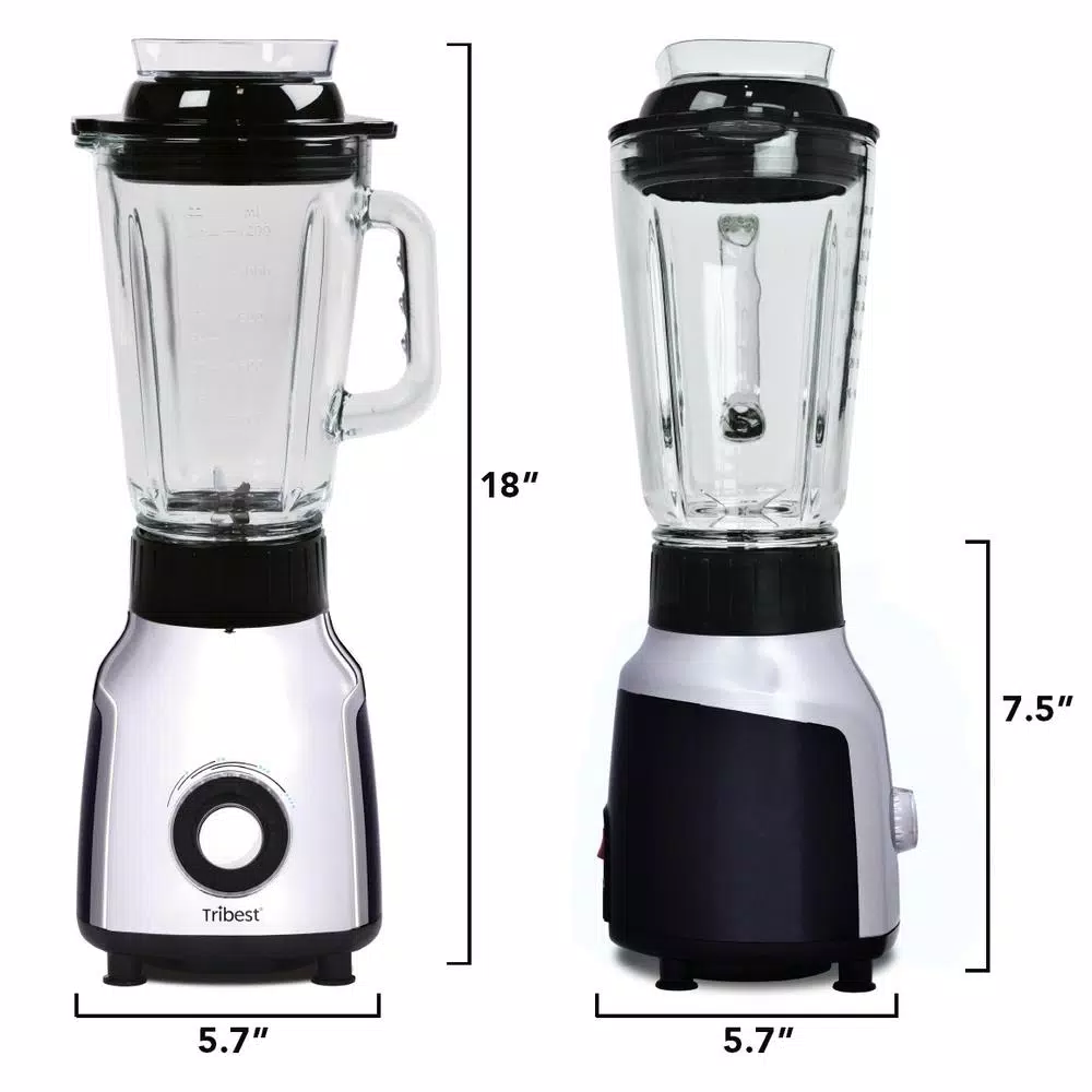 Tribest PBG-5001 Glass Personal Blender with Vacuum Technology, 4-Speed, Chrome