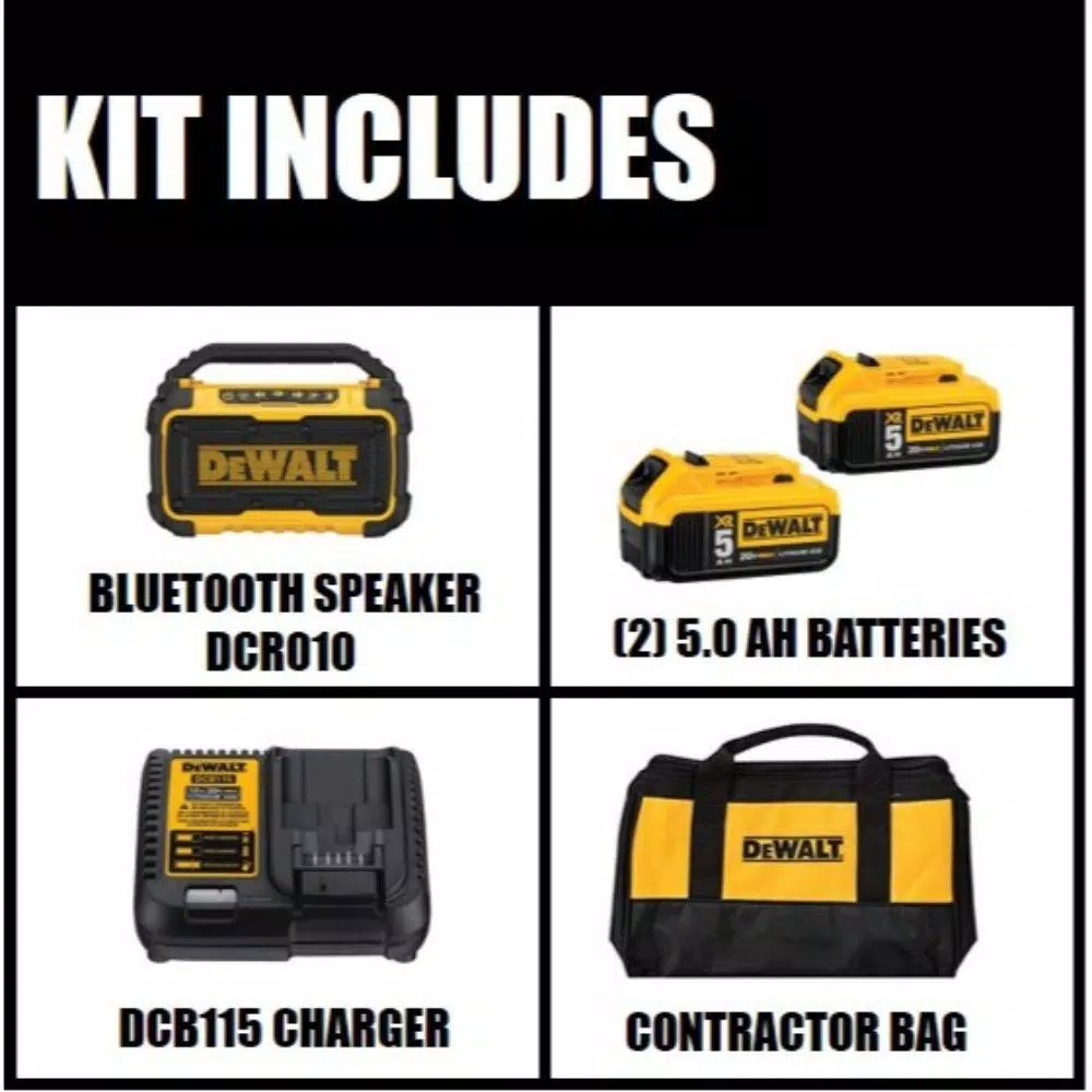 DEWALT 20V MAX Bluetooth Speaker Kit with (2) 5.0 Ah Batteries and Charger