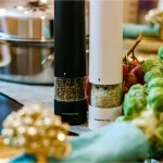 Ovente Electric Salt and Pepper Grinder Set, Battery Operated, Adjustable Coarseness, Black and White thumbnail 2