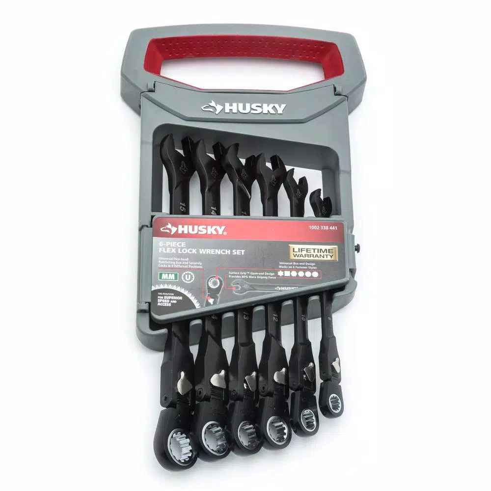 Husky 6-Piece Metric 100-Position Flex-Head Ratcheting Wrench Set