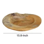 Benjara 15.8 in. Round Brown Wooden Serving Bowl - Modern Decorative Teak Style Bowl thumbnail 3