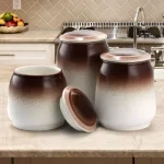 Elama Toasted Coconut 3-Piece Ceramic Kitchen Canister Set with Airtight Lids thumbnail 1